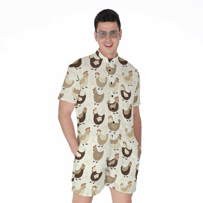 Cute Chicken Pattern Print Men's Rompers