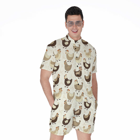 Cute Chicken Pattern Print Men's Rompers