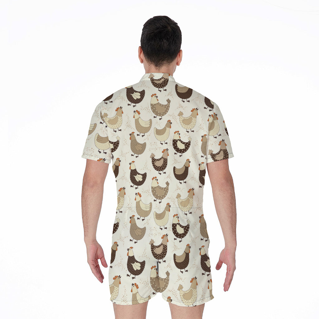 Cute Chicken Pattern Print Men's Rompers