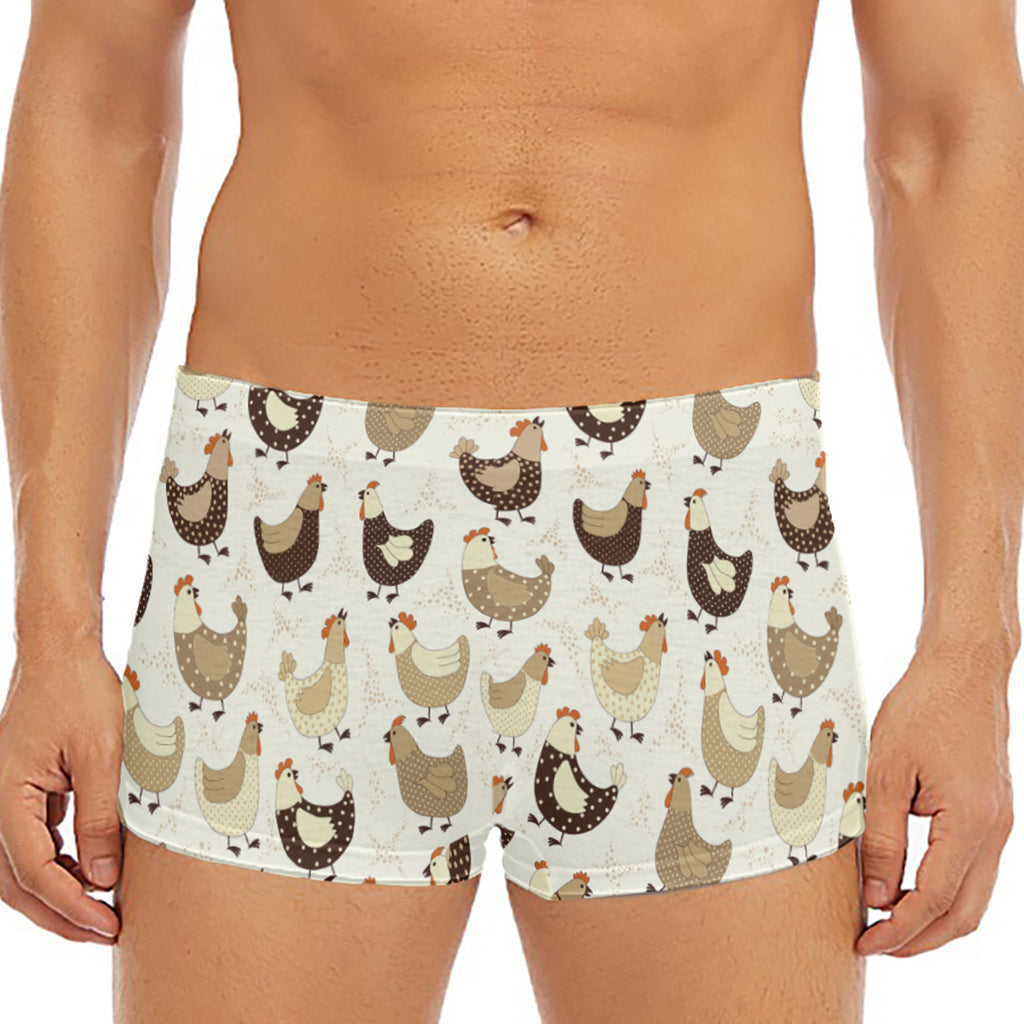 Cute Chicken Pattern Print Men's Short Boxer Briefs
