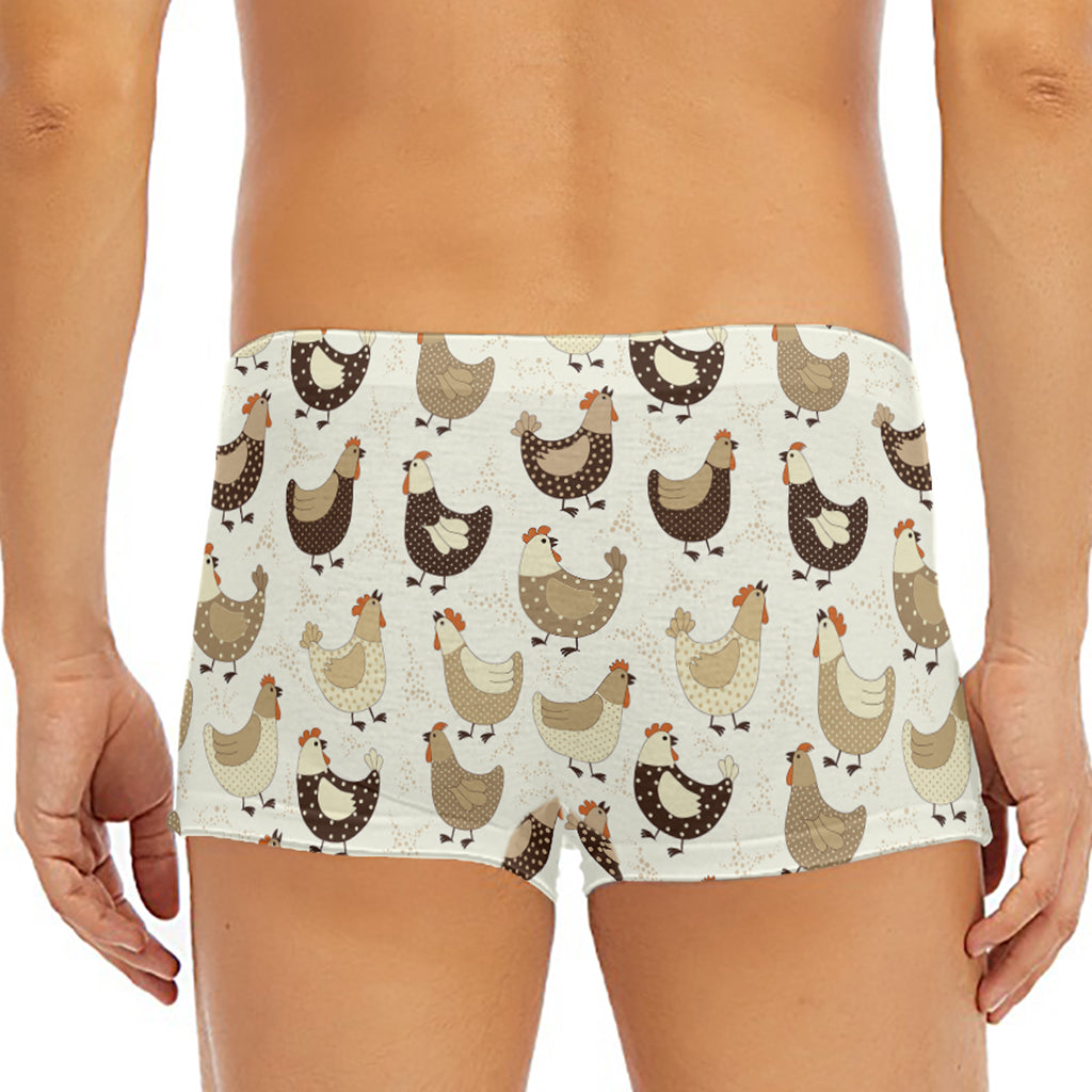 Cute Chicken Pattern Print Men's Short Boxer Briefs