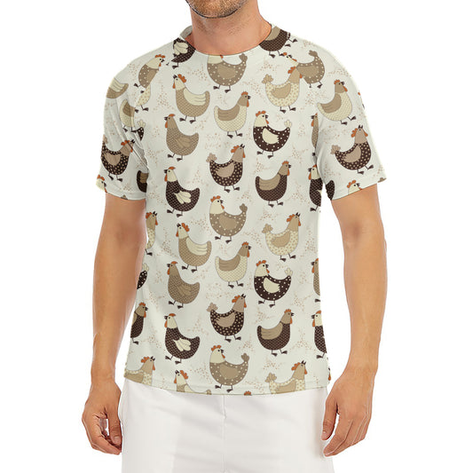 Cute Chicken Pattern Print Men's Short Sleeve Rash Guard