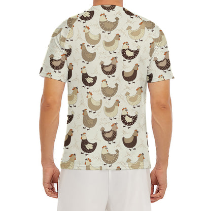 Cute Chicken Pattern Print Men's Short Sleeve Rash Guard