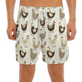Cute Chicken Pattern Print Men's Split Running Shorts