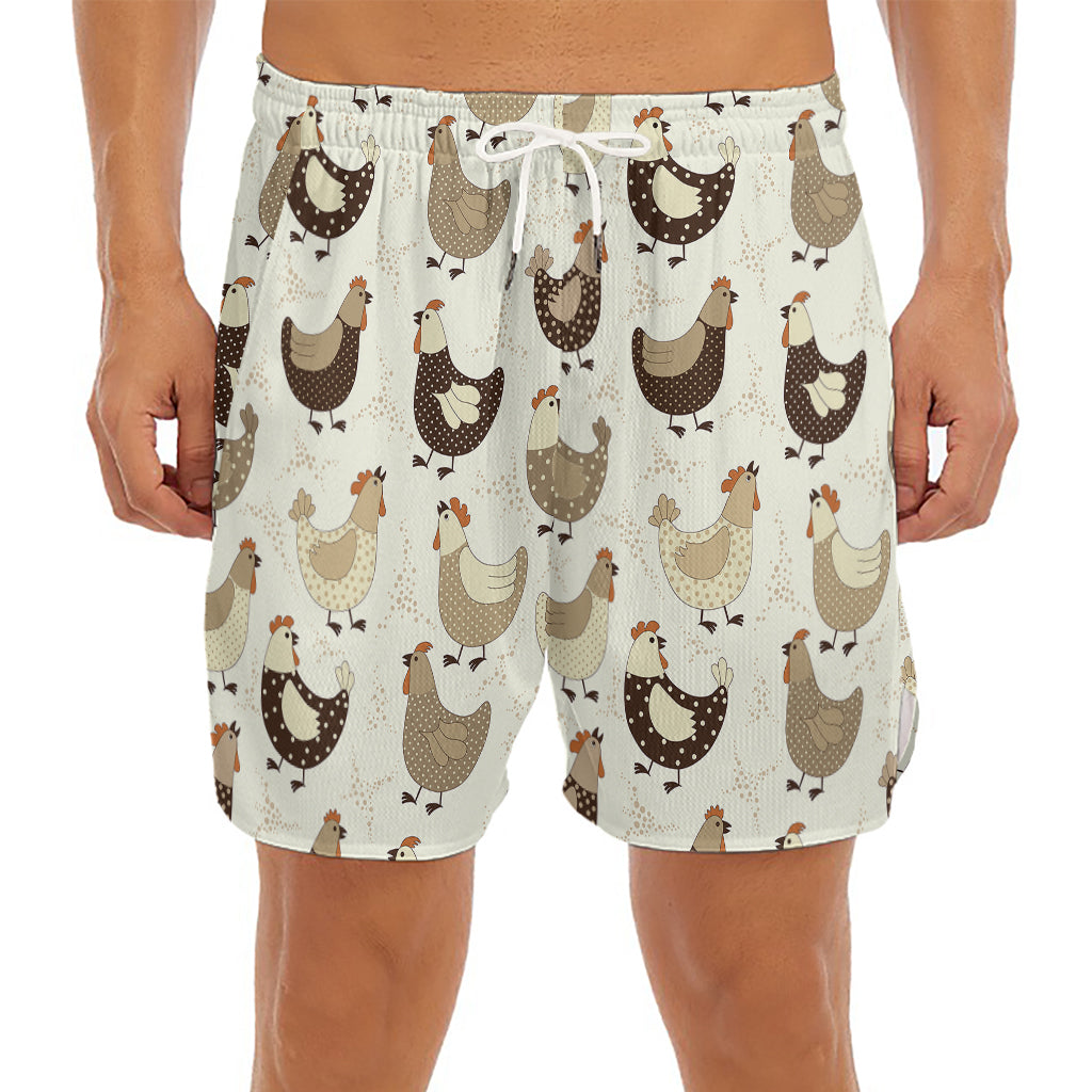 Cute Chicken Pattern Print Men's Split Running Shorts