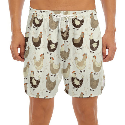 Cute Chicken Pattern Print Men's Split Running Shorts
