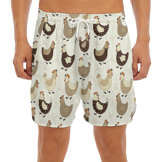 Cute Chicken Pattern Print Men's Split Running Shorts