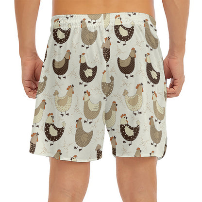 Cute Chicken Pattern Print Men's Split Running Shorts