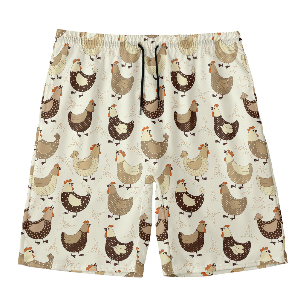 Cute Chicken Pattern Print Men's Swim Trunks