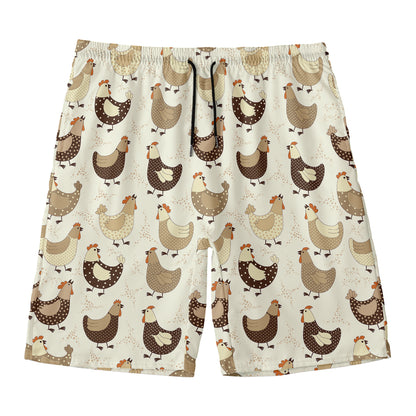 Cute Chicken Pattern Print Men's Swim Trunks