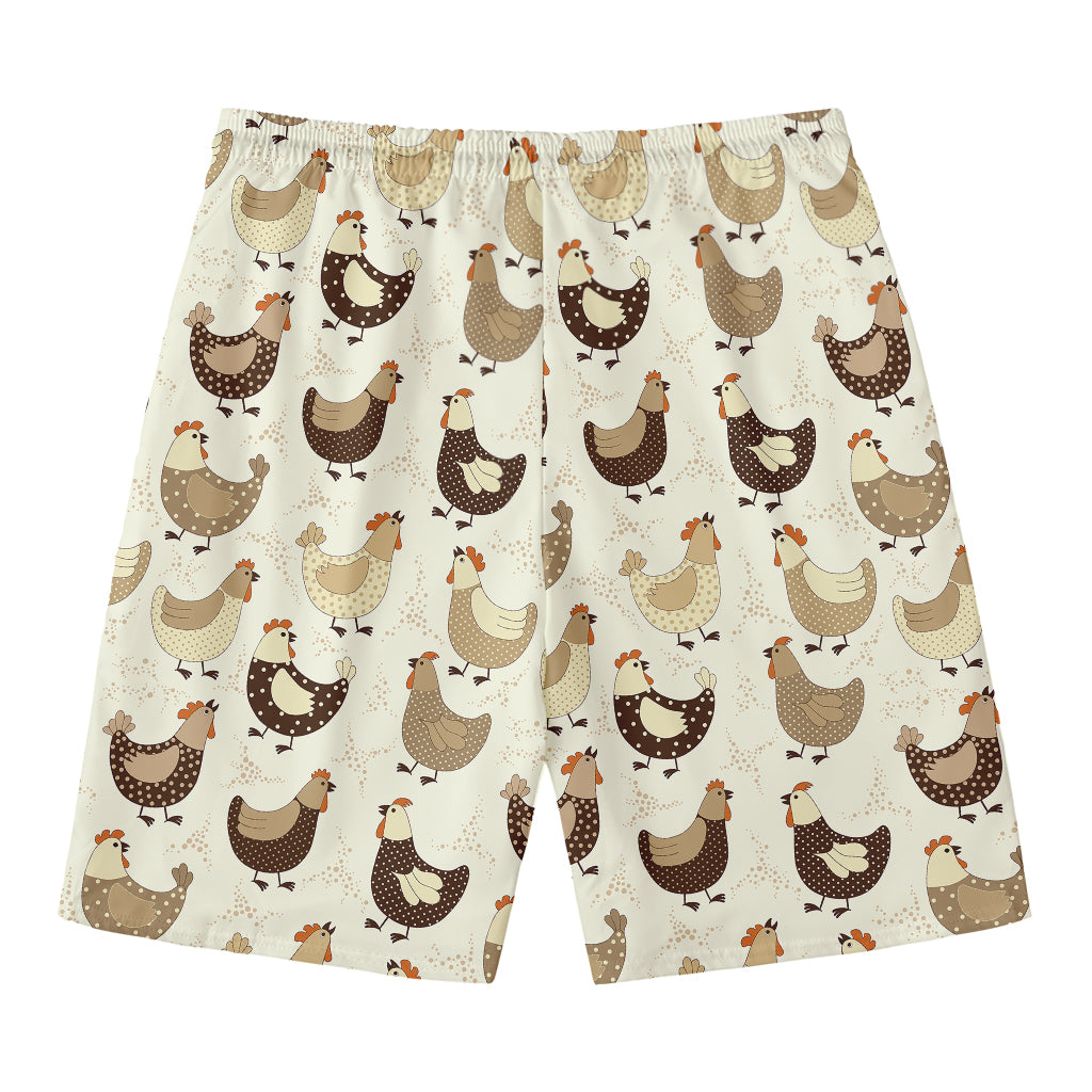 Cute Chicken Pattern Print Men's Swim Trunks