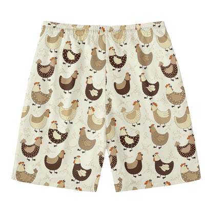 Cute Chicken Pattern Print Men's Swim Trunks