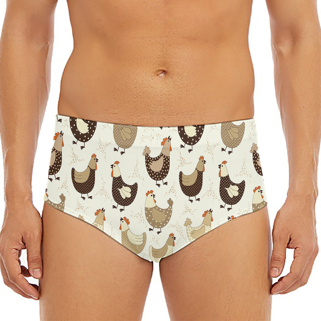 Cute Chicken Pattern Print Men's Triangle Swim Briefs