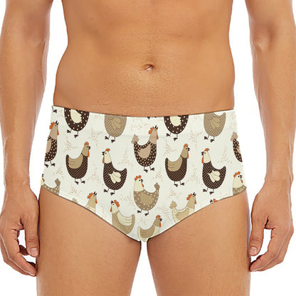 Cute Chicken Pattern Print Men's Triangle Swim Briefs