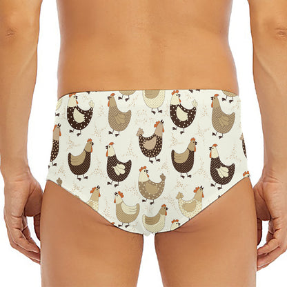 Cute Chicken Pattern Print Men's Triangle Swim Briefs