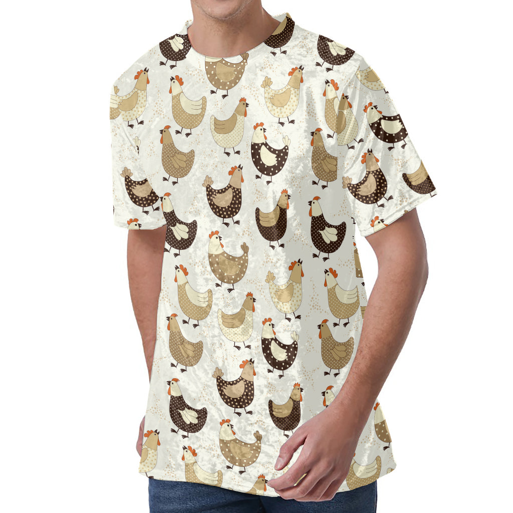 Cute Chicken Pattern Print Men's Velvet T-Shirt