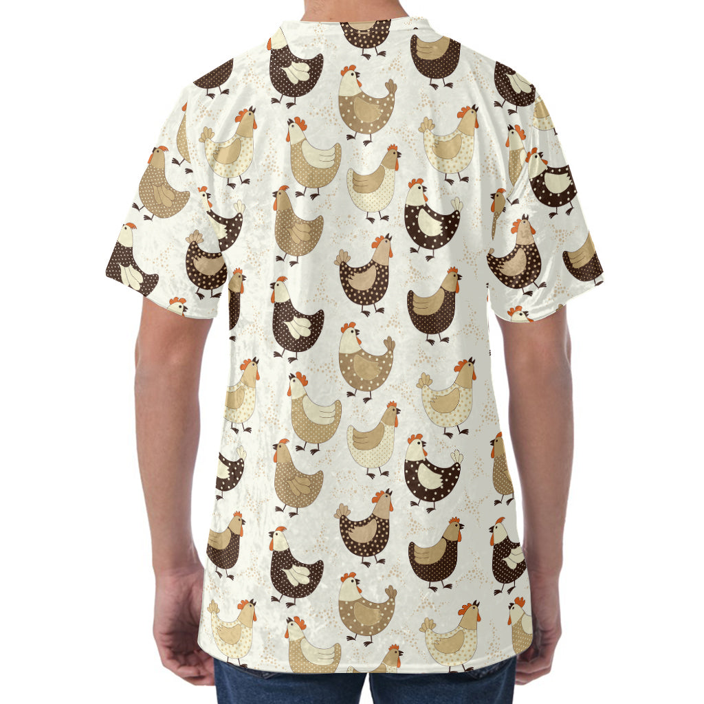 Cute Chicken Pattern Print Men's Velvet T-Shirt
