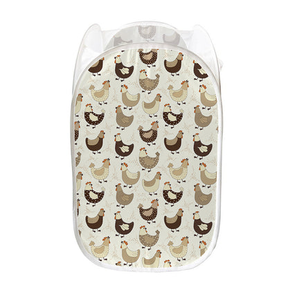 Cute Chicken Pattern Print Mesh Laundry Hamper