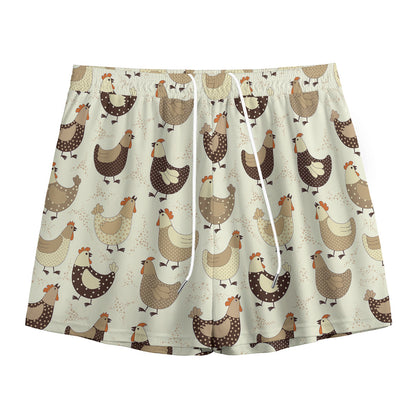 Cute Chicken Pattern Print Mesh Shorts