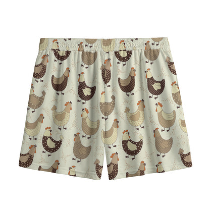 Cute Chicken Pattern Print Mesh Shorts