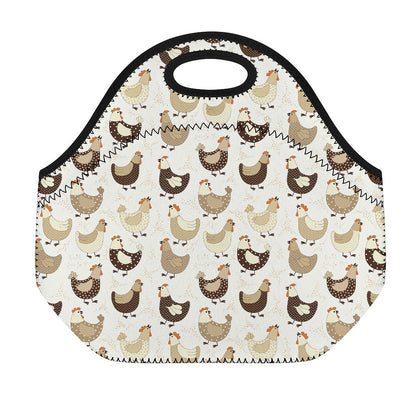Cute Chicken Pattern Print Neoprene Lunch Bag