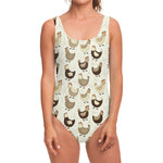 Cute Chicken Pattern Print One Piece Swimsuit