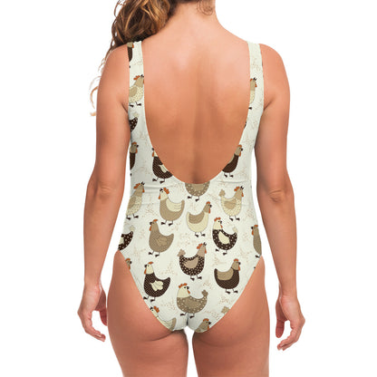 Cute Chicken Pattern Print One Piece Swimsuit