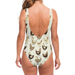 Cute Chicken Pattern Print One Piece Swimsuit