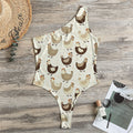 Cute Chicken Pattern Print One Shoulder Bodysuit
