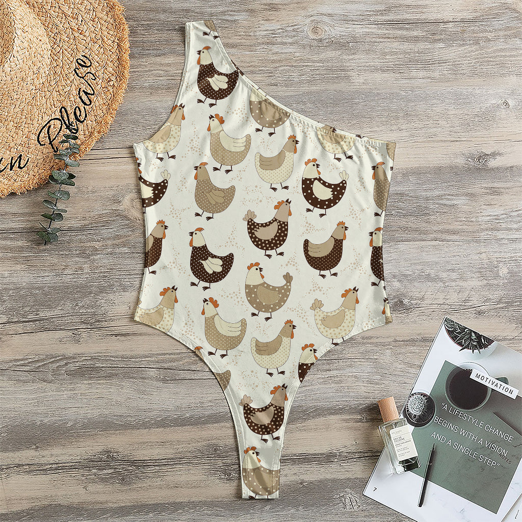 Cute Chicken Pattern Print One Shoulder Bodysuit