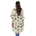 Cute Chicken Pattern Print Open Front Beach Cover Up