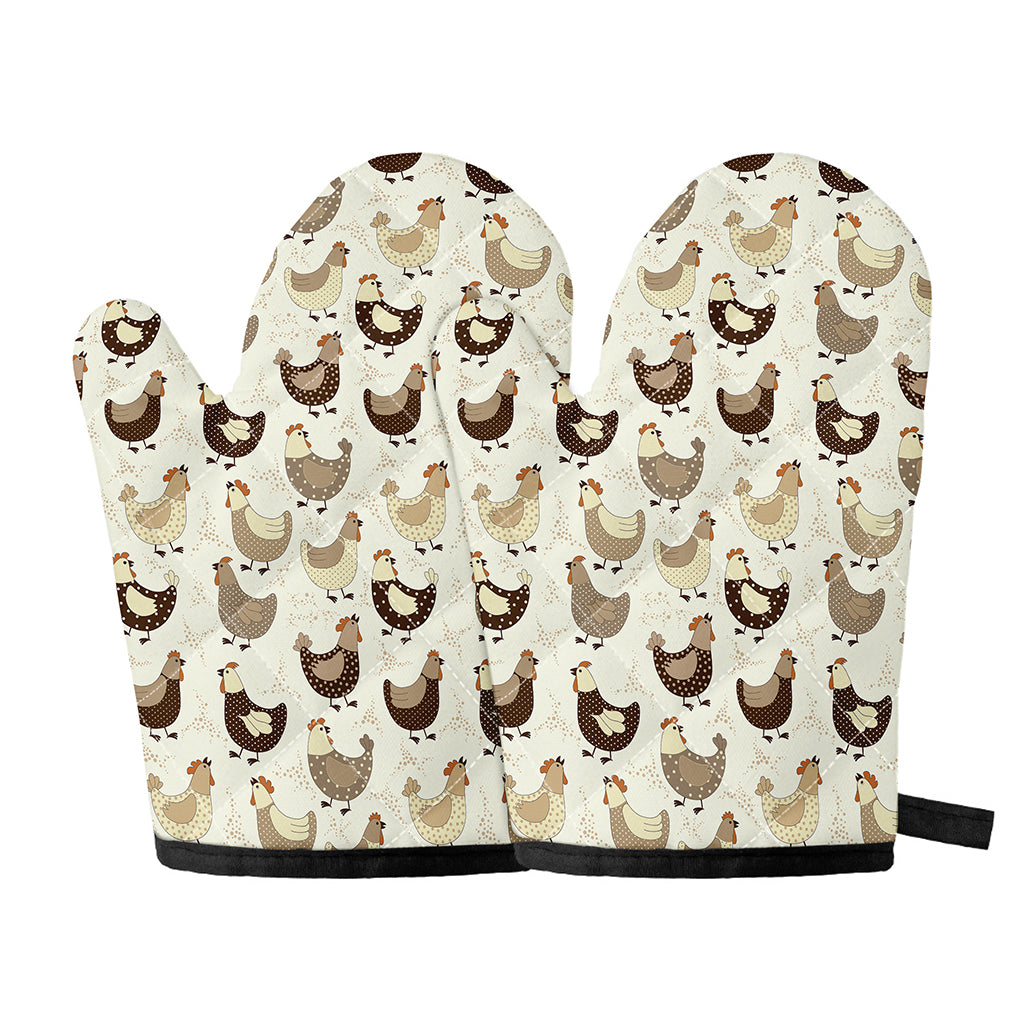 Cute Chicken Pattern Print Oven Mitts