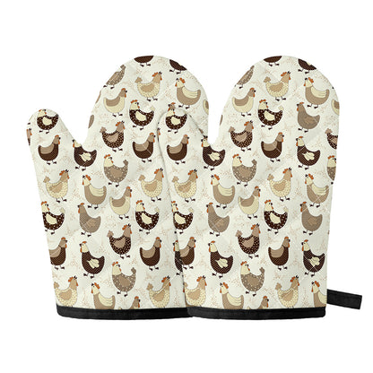 Cute Chicken Pattern Print Oven Mitts