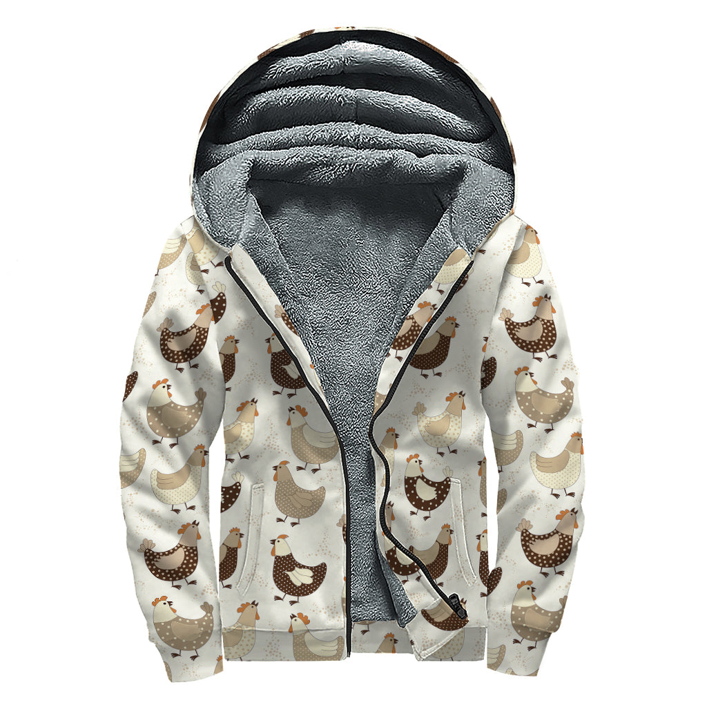 Cute Chicken Pattern Print Sherpa Lined Zip Up Hoodie