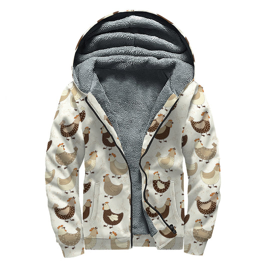 Cute Chicken Pattern Print Sherpa Lined Zip Up Hoodie