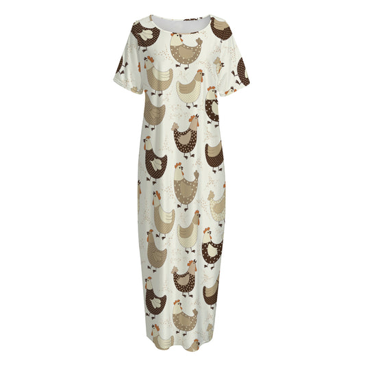 Cute Chicken Pattern Print Short Sleeve Long Nightdress