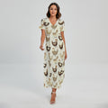 Cute Chicken Pattern Print Short Sleeve Maxi Dress