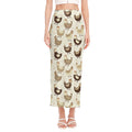Cute Chicken Pattern Print Side Slit Maxi Skirt