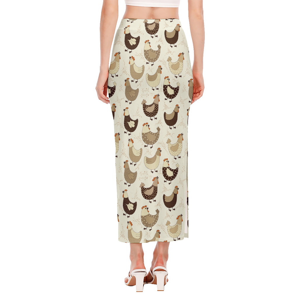 Cute Chicken Pattern Print Side Slit Maxi Skirt