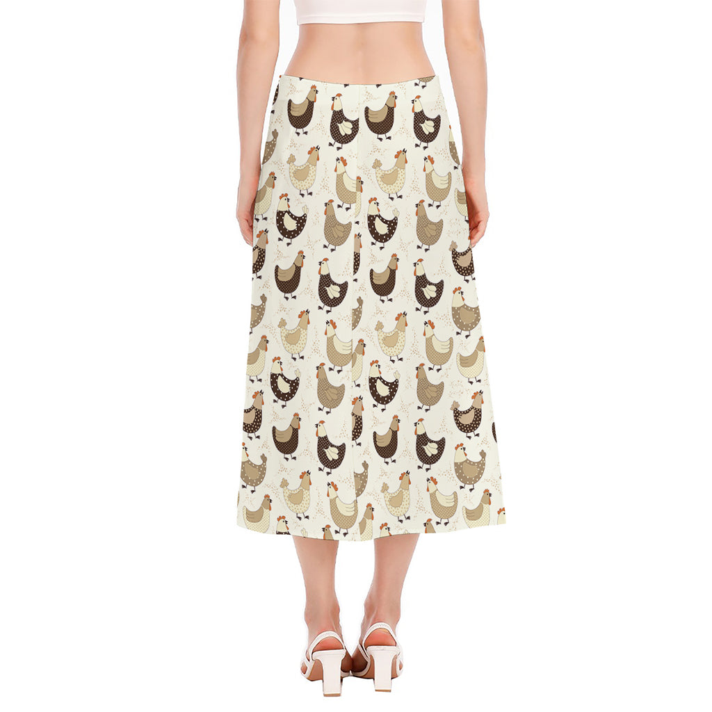 Cute Chicken Pattern Print Side Slit Midi Skirt
