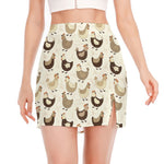 Cute Chicken Pattern Print Side Slit Mini Skirt