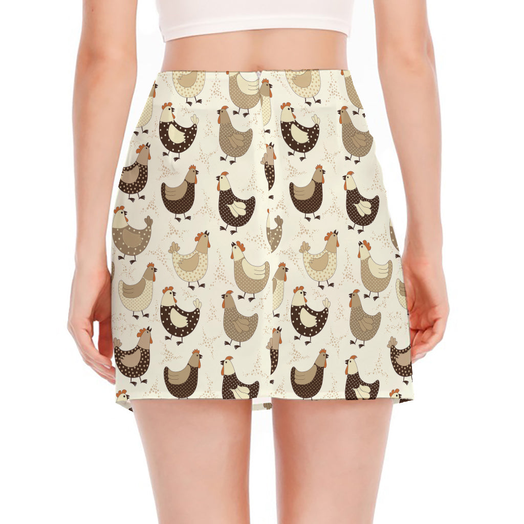 Cute Chicken Pattern Print Side Slit Mini Skirt