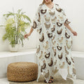Cute Chicken Pattern Print Silk V-Neck Kaftan Dress