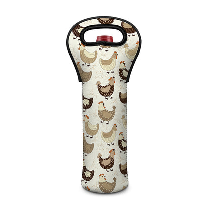 Cute Chicken Pattern Print Single Neoprene Wine Tote