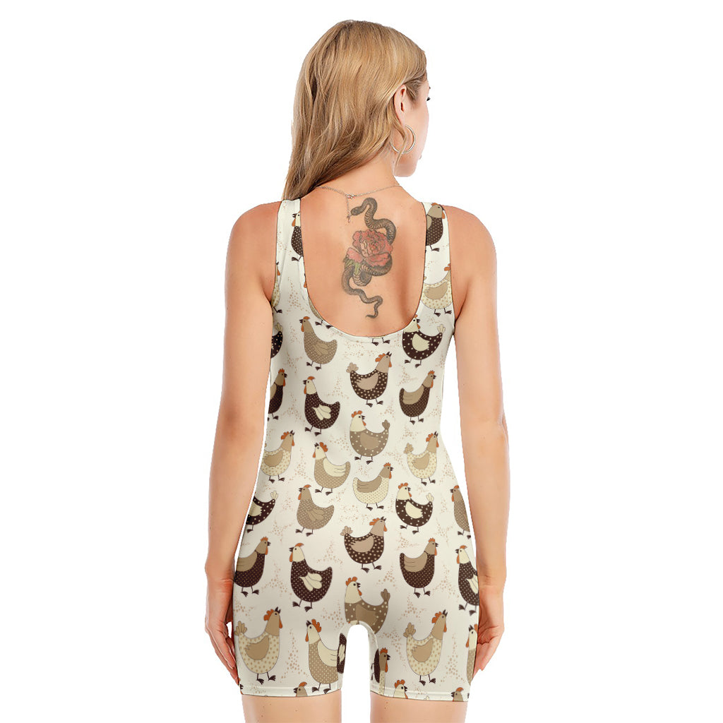 Cute Chicken Pattern Print Sleeveless One Piece Swimsuit