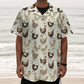 Cute Chicken Pattern Print Textured Short Sleeve Shirt