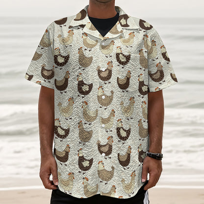 Cute Chicken Pattern Print Textured Short Sleeve Shirt