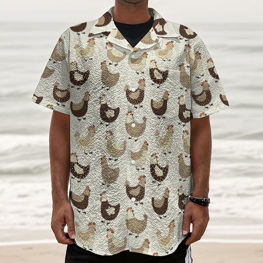 Cute Chicken Pattern Print Textured Short Sleeve Shirt