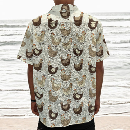Cute Chicken Pattern Print Textured Short Sleeve Shirt