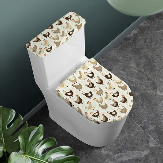 Cute Chicken Pattern Print Toilet Lid And Tank Cover Set